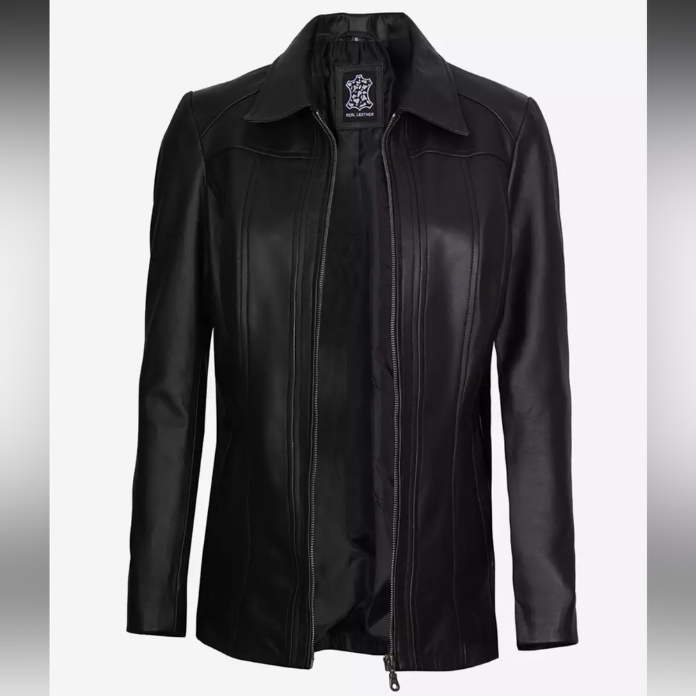 Marsha Womens Black Three Quarter Long Leather Coat G93-7